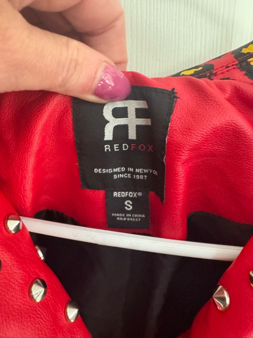 Redfox Studded Red Leather Jacket — Red & Black - Picture 5 of 14